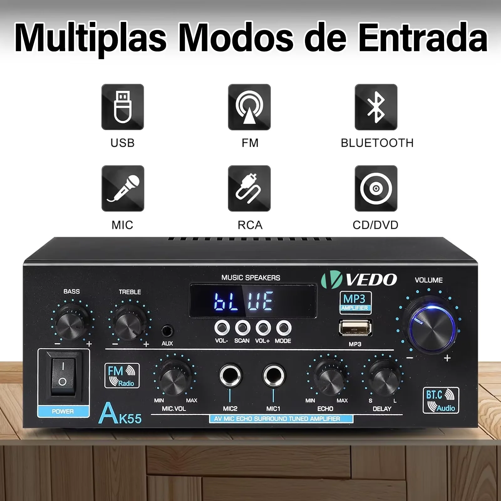 VEDO AK-55 بلوتوث 5.0 HiFi ستيريو مضخم الصوت الرقمي استقبال لمكبرات الصوت المنزلية (4-16Ω) نظام 600 واط ثنائي القناة الطاقة #2