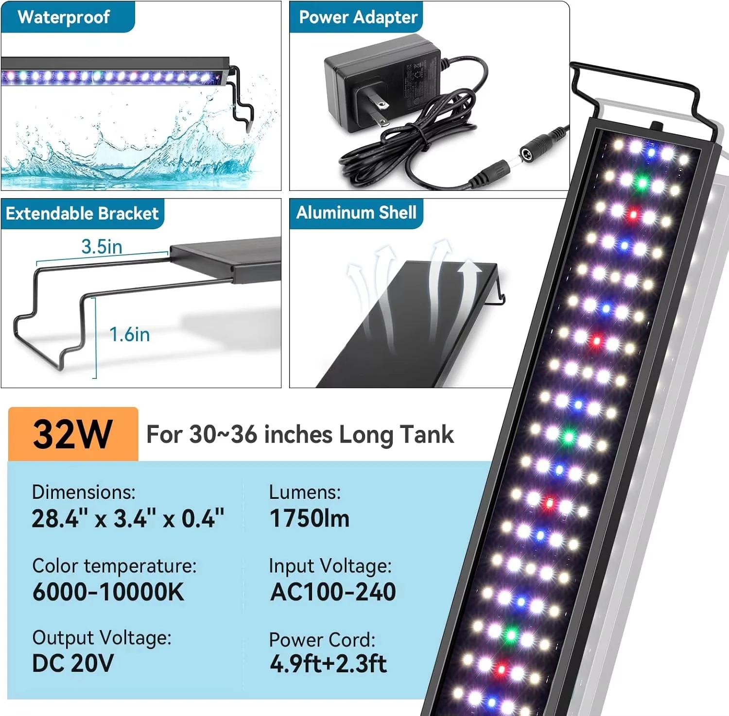 24/7 Programmable Fish Tank Light  with 24/7 Day-Night Cycle Mode & Auto on/Off Timer Aquarium LED Light