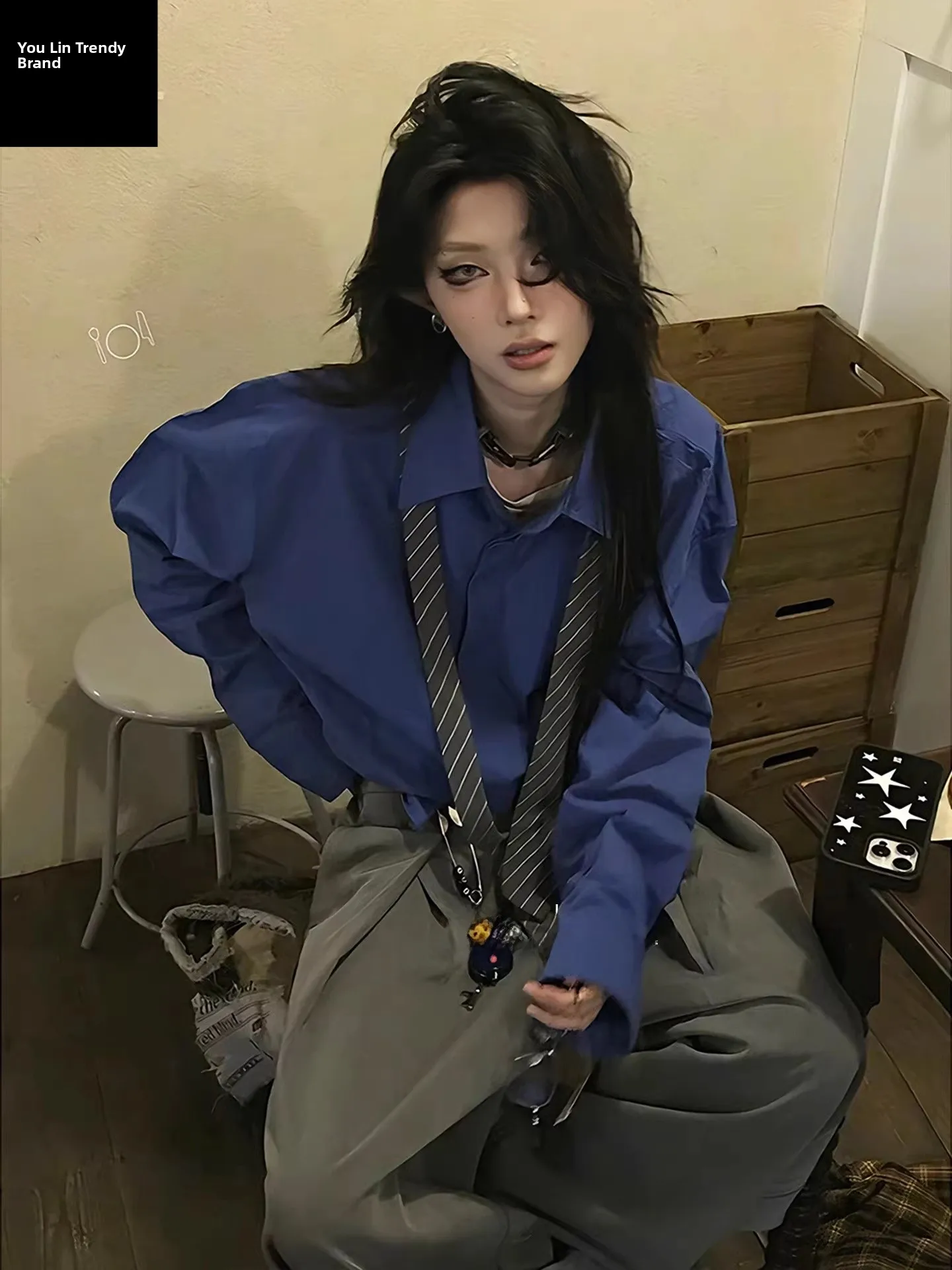 

Синяя рубашка Klein с длинным рукавом для мужчин и женщин, весенняя, в стиле ретро, свободная, для многослойного ношения, верхняя одежда, в американском стиле, из высококачественного хлопка