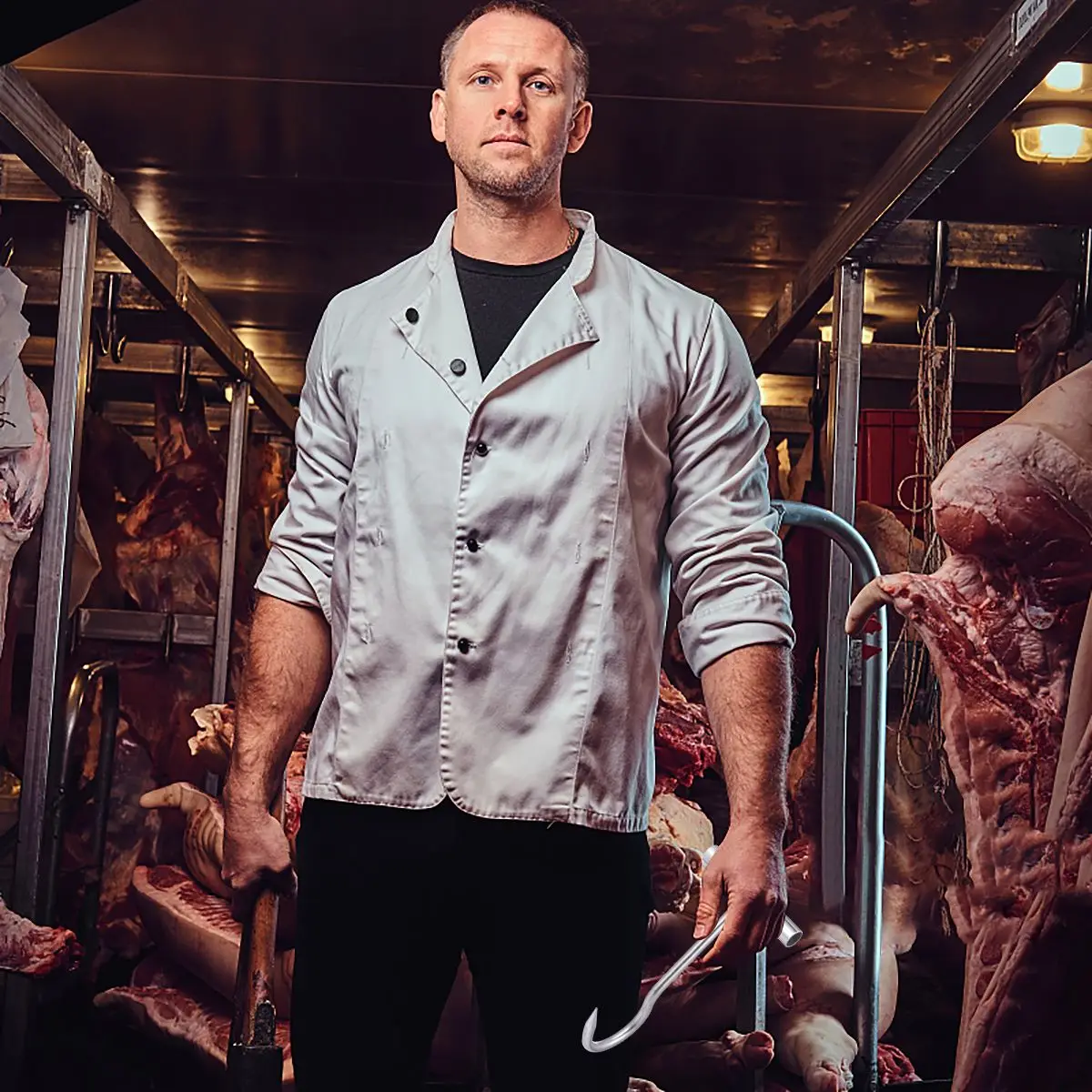 

s Stainless Steel Pork Hook Heavy Duty T Shaped Meat Hooks Ideal Butchers Chefs Handle Silver Color