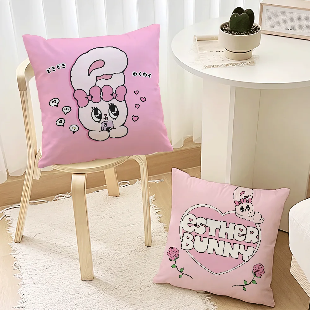 Cartoon E-Esther Bunny Pink Cute cushion cover For Bedroom Car Coffee Shop Room and Living Room Sofa Decorative Pillow Cover