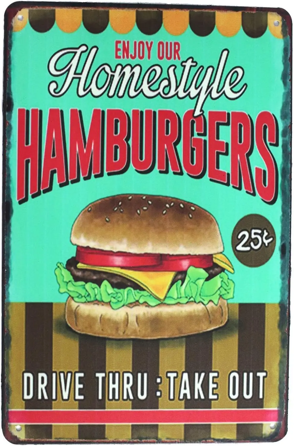Enjoy Our Homestyle Hamburgers, Metal Tin Sign, Vintage Art Poster Plaque Dining Room Kitchen Home Wall Decor