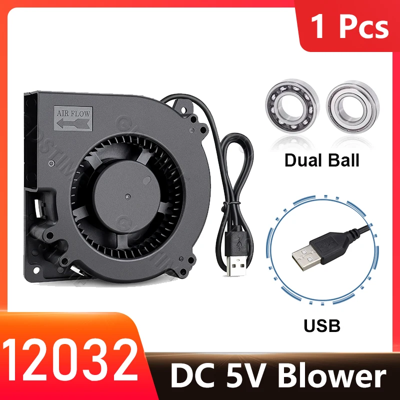 Gdstime 120mm DC 5V USB Blower 120x32mm Dual Ball Centrifugal Turbo Cooling Fan 12032 Cooler For BBQ grill blast Cooling