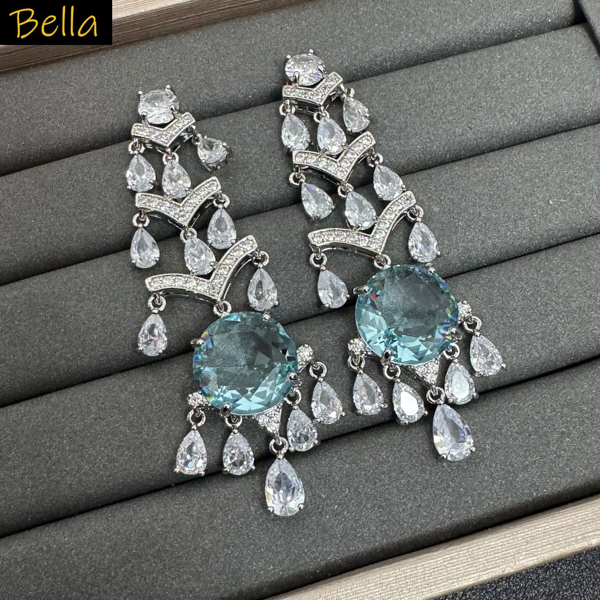 

water drop dangling earrings for women white cubic zirconia long earrings unique