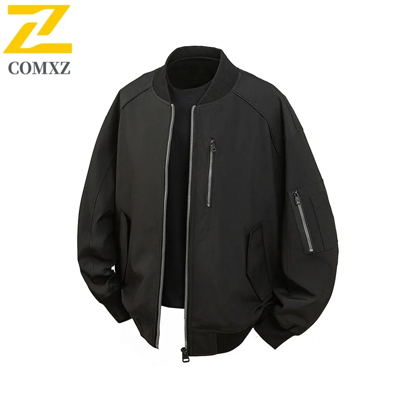

COMXZ Men Jacket Korean Fashion Loose Windproof Fishing Camping Outdoor Hiking Stand Collar Outerwear Walking Breathable Coat