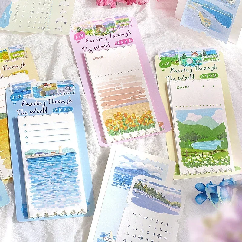 50 Pcs Long Special-shaped Sticky Notes, Passing Scenery Series, Small and Fresh Student Notes, Memos and Message Paper