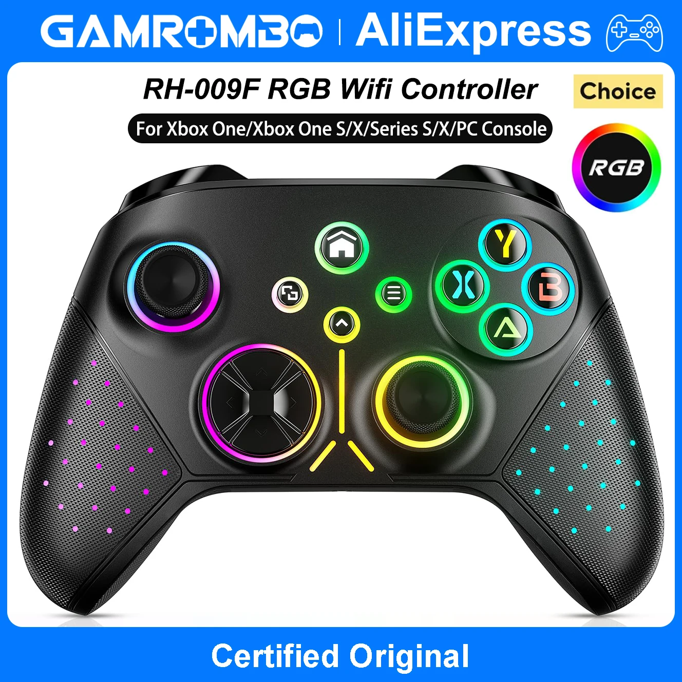 

Wireless Controller for Xbox One/S/X/Series X/S/PC/Android/iOS/Steam Gampad,Gaming Joystick W/ 8 Colors RGB Light,Marco,Turbo
