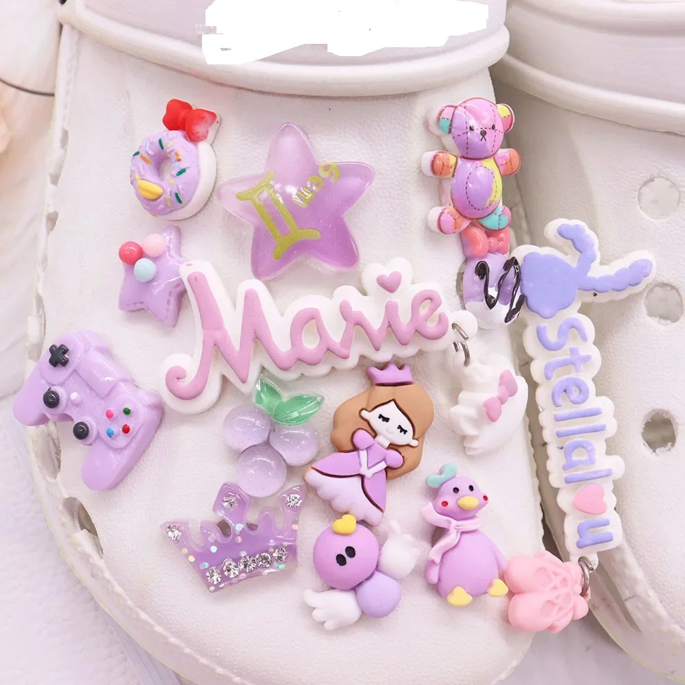 Single Sale 1pcs Resin Sandals Shoe Charms Cookie Flower Skirt Duck Girl Swan Heart Star Bow DIY Children Adorable Decorations