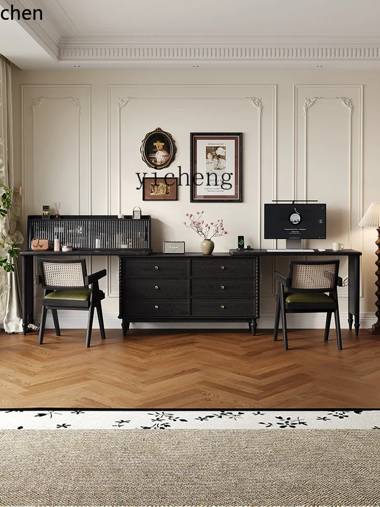 

TQH7.2 retro black solid wood dresser chest integrated master bedroom storage cabinet retractable makeup table