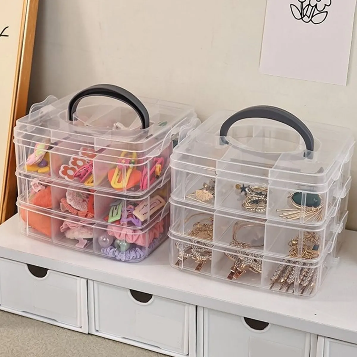 Stapelbare, abgedeckte Aufbewahrungsbehälter, Schmuck, Accessoires, Spielzeug, Nähzubehör, Klebeband-Aufbewahrungsboxen, aufsteckbare Tablettbehälter