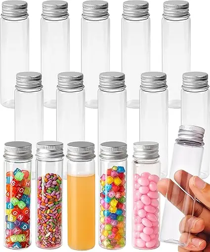 10pcs Plastic Test Tubes with Caps Test Tubes as Storage Containers for Candy, Beads, Powder, Sample Testing, Home & Party Décor