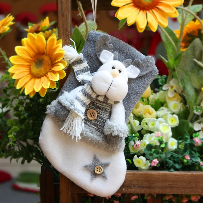 Family Party Decoration Xmas Stockings Gray Santa Claus Elk Snowman Christmas Tree Decor Ornaments Gift Bag