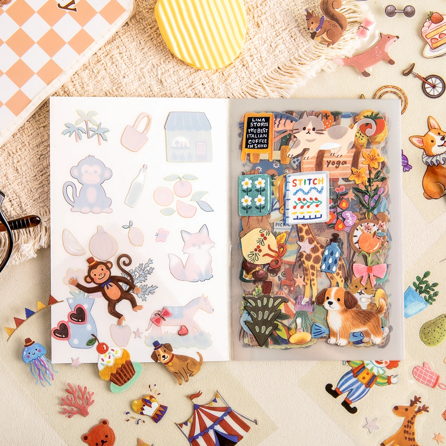TIANZI 20/80-Pcs Japanese Food & Dessert Die-Cut Sticker Book Vintage Showa Style Glossy Finishes School Stationery Supplies