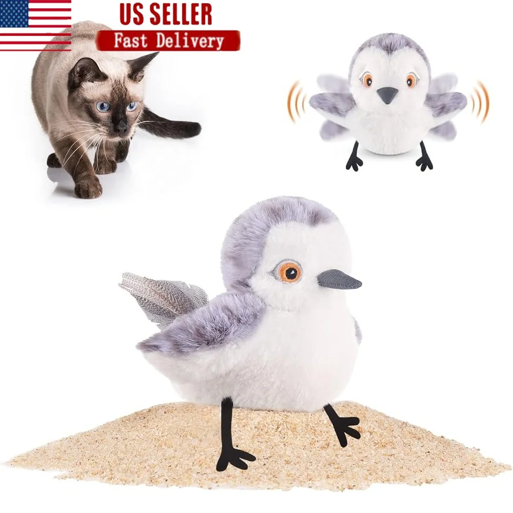 

Rechargeable Cat Toy Flapping Bird Interactive Play Sandpiper Chirp Touch Activated Plush Kick Toy Cats with Catnip
