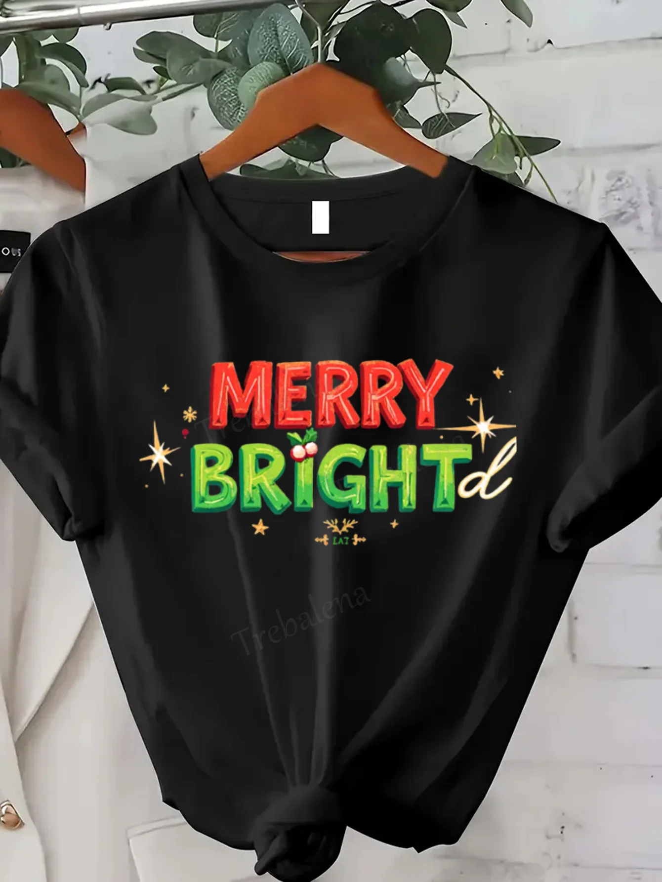 

Women T-shirt Merry Bright Christmas Tee for Women - Festive Holiday Style