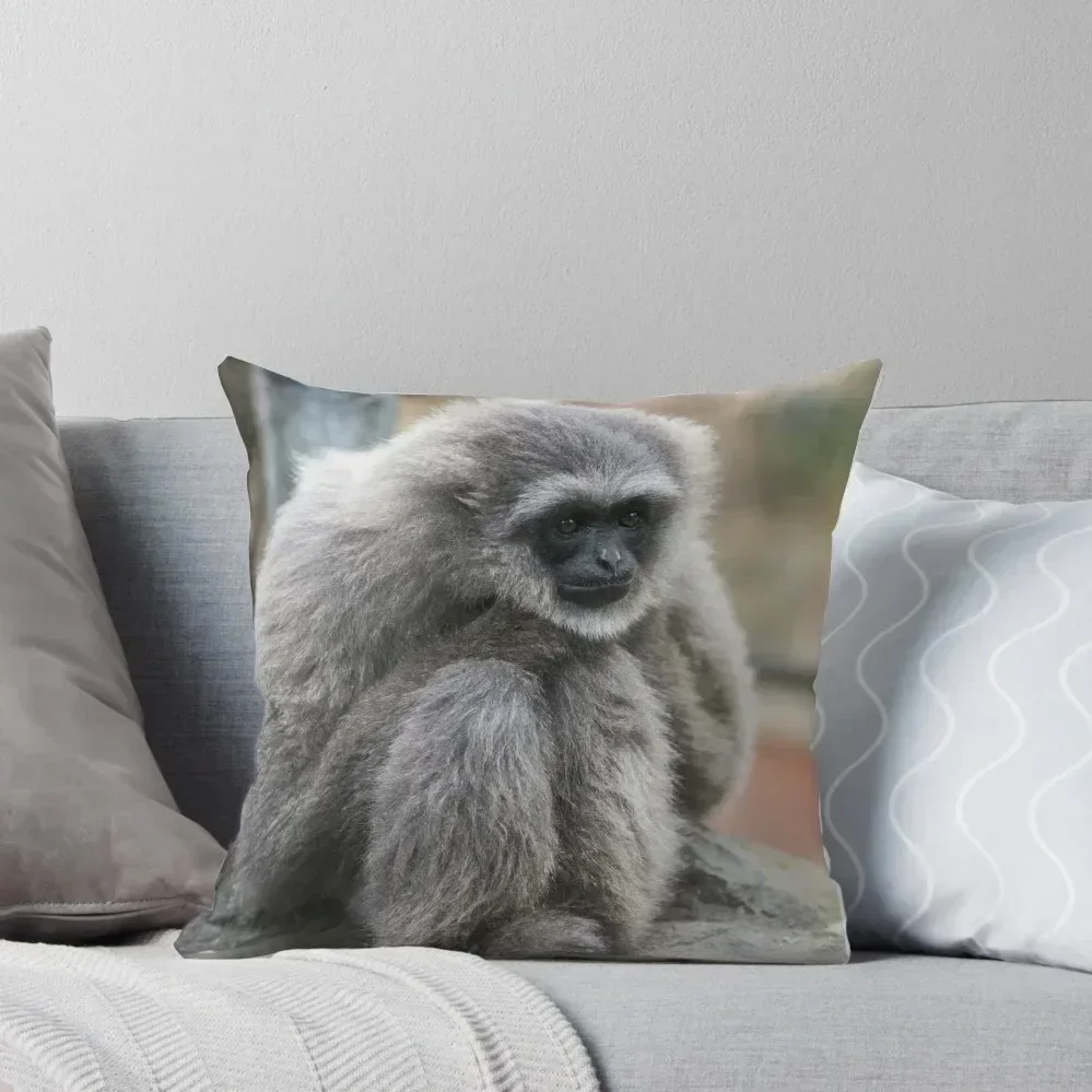 Silvery Gibbon Throw Pillow pillows decor home Pillow Case pillow