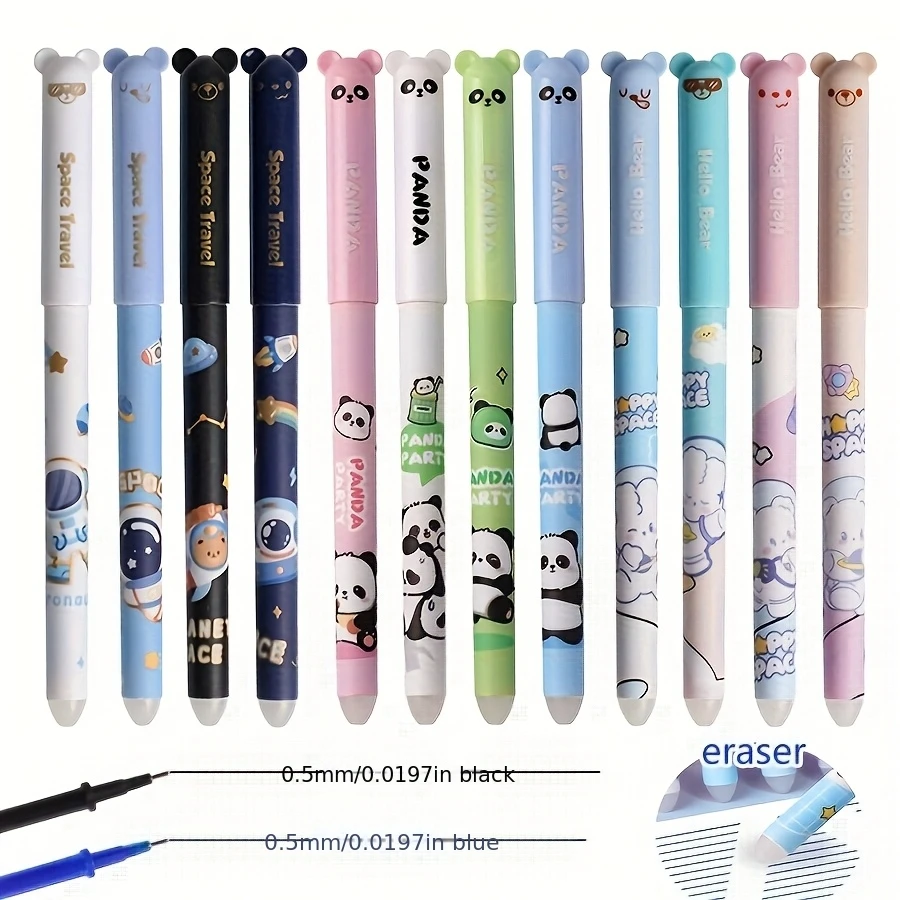 10-Pack of Erasable Gel Pens in Random Colors, Quick-Drying, Heat Erasable, High-Quality Erasable Pens, Student Stationery Supplies, Black Pens, Great Holiday Gift