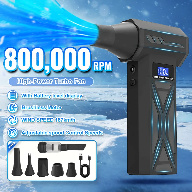 

800000RPM New P70 Air Blower 4 Gear Adjustable Air Duster Turbo Blower With Led Light Battery Display Cordless Compressed Dryer