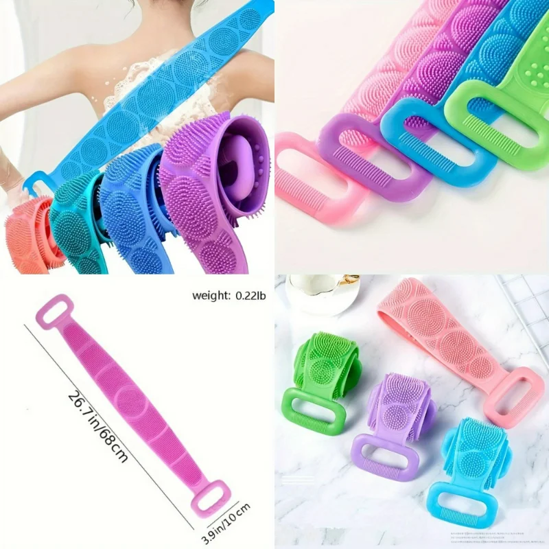 

Silicone Body Scrubber Bath Brush, Exfoliating Shower Brush Bath Belt With Extra Long Strip And Handle For Easy Back Exfoliating