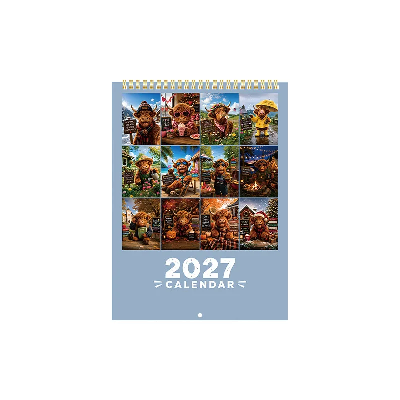 2027 Highland Cow Wall Calendar, Funny 12-Month Spiral Hanging Monthly Planner, Rustic Farmhouse Decor Gift for Cow Lovers Home