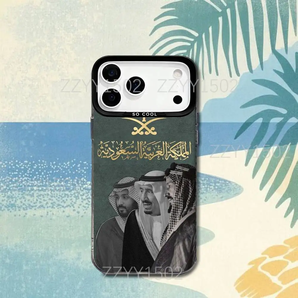 حافظة هاتف بعلم المملكة العربية السعودية لهاتف آيفون 17,16,15,14,13,12,X,8,Pro,Max,Plus,SE4,Air,Mini HD Black IMD Matte #2