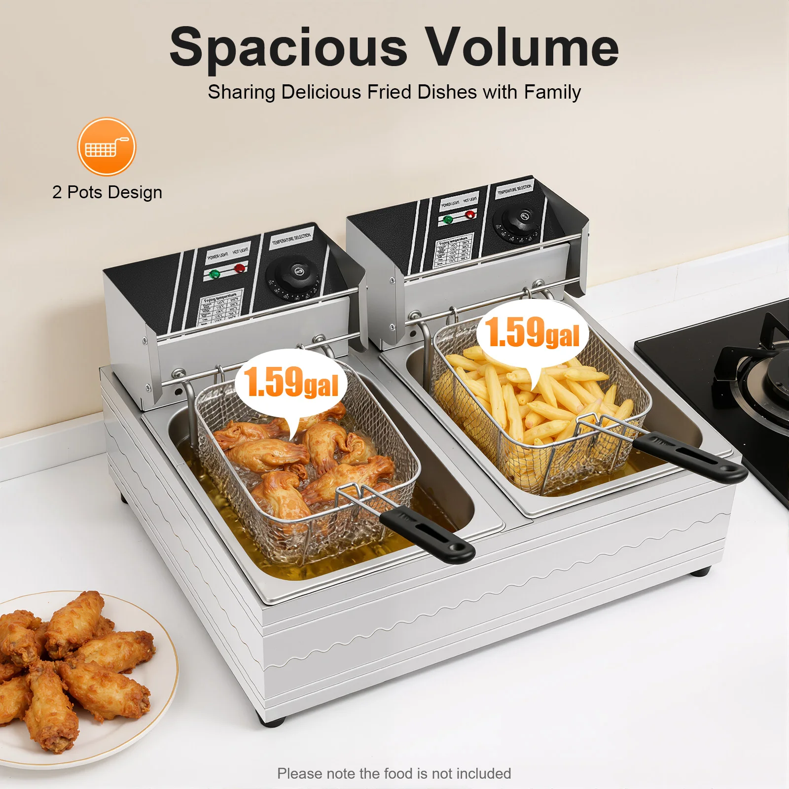 Deep Fryer Stainless - مقلاة كهربائية مزدوجة الخزان، مقلاة غمر