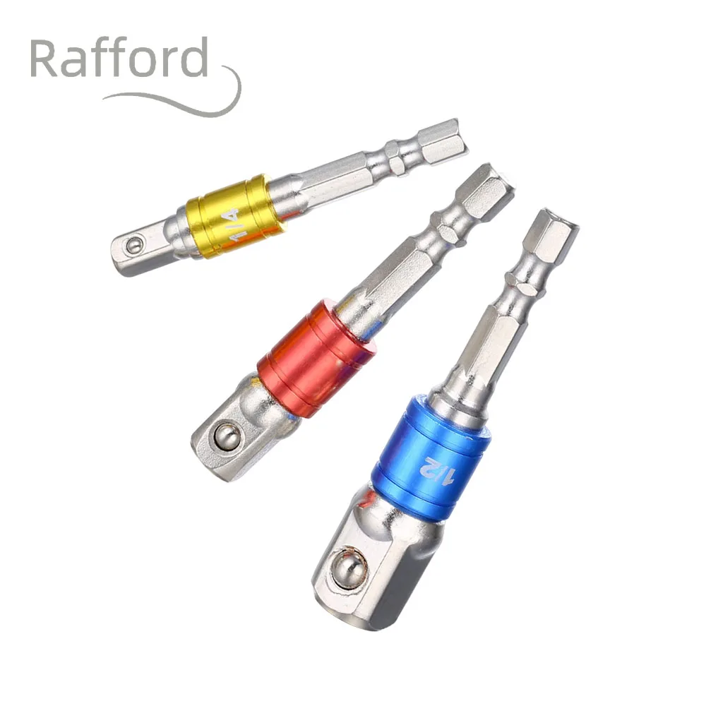 Rafford 3PCS Hex Shank Drill Socket Adapter Set for Impact Driver - Square Socket Drill Bits Bar Extension, 1/4