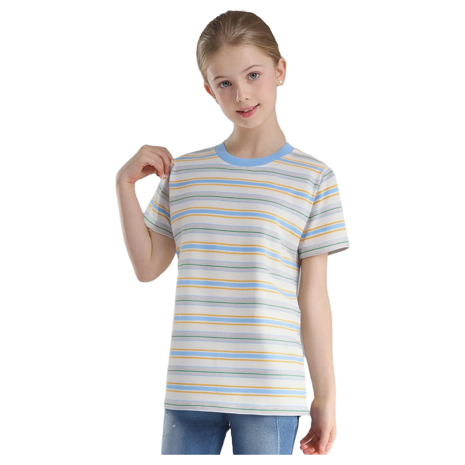 

Kids Girls Boys T-shirt Cotton Summer Round Neck Short Sleeves Striped Contrast Color Casual Tee Tops for Holiday Weekend Beach