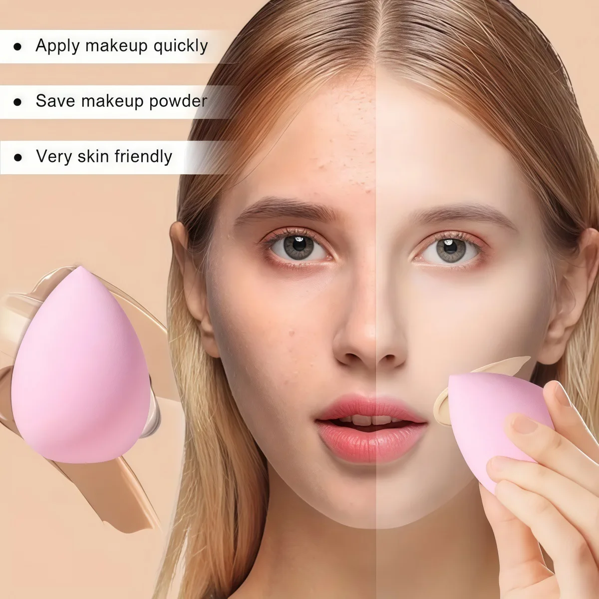 Ensemble de pinceaux de maquillage 8 pièces, avec éponge de mélangeur de beauté et bouffée de poudre en éventail, Kit d'outils cosmétiques professionnels