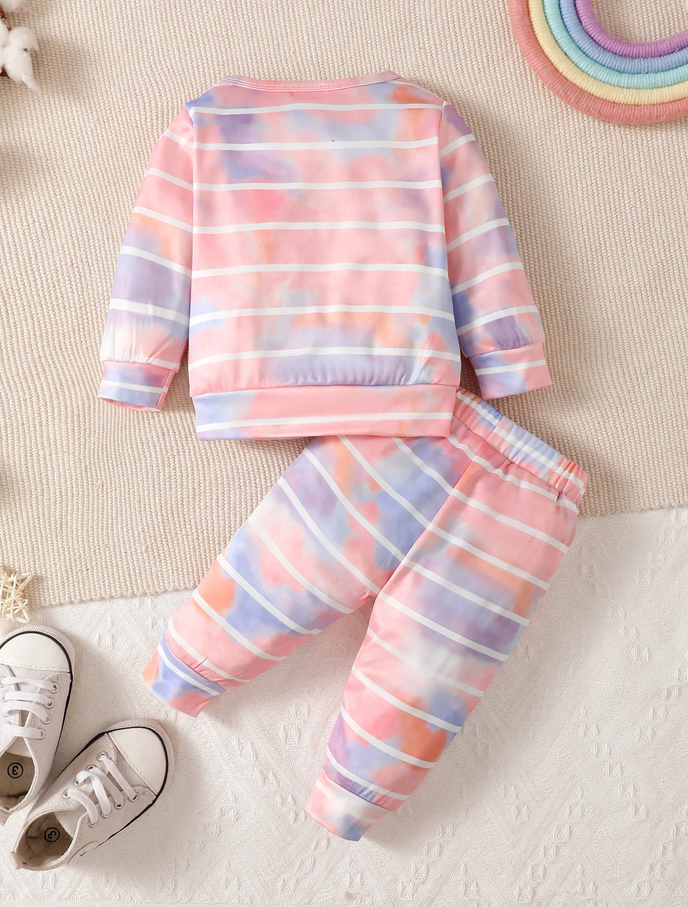 0-18 Months Newborn Baby Boy&Girl 2PCS Clothing Set Rainbow Print/Stripe Long Sleeve Sweater+Pants Autumn&Winter Lovely Outfit