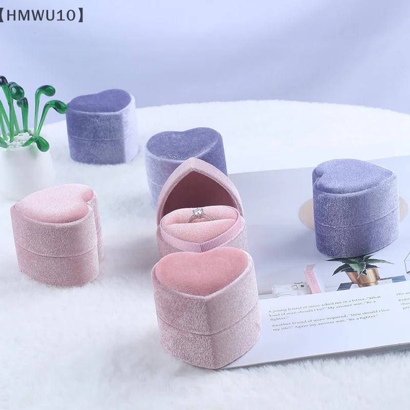 New Heart Shaped Velvet Ring Box Jewelry Packaging Storage Box For Propose Wedding Romantic Gift Box