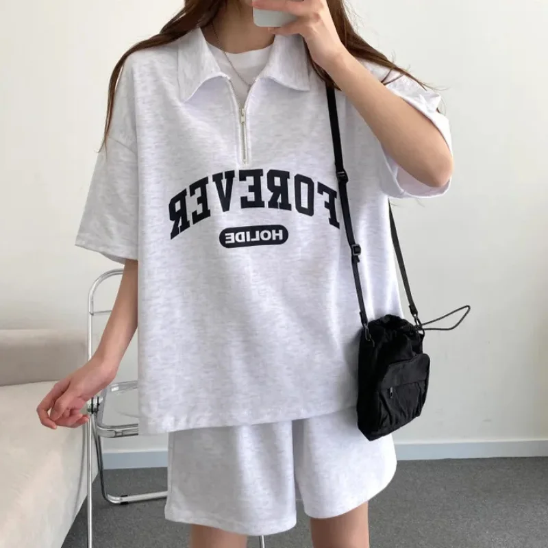 2024 Oversized Loose Letter Blouses Shorts Sets Female 2 Piece Set Women Outfit Casual Korean Suits Y2k Womens Summer Short Sets