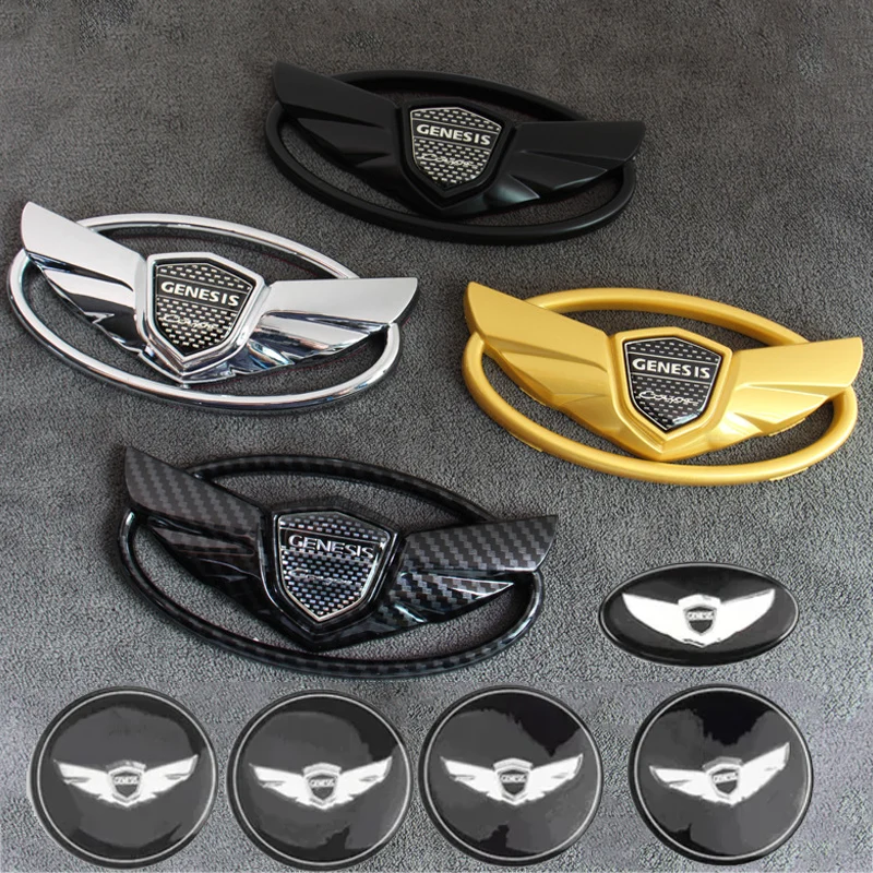 Logo do stylizacji samochodu 7 szt. do Hyundai GENESIS Coupe, naklejki na środek felgi, emblemat przedni, naklejka na kierownicę, tylna plakietka.