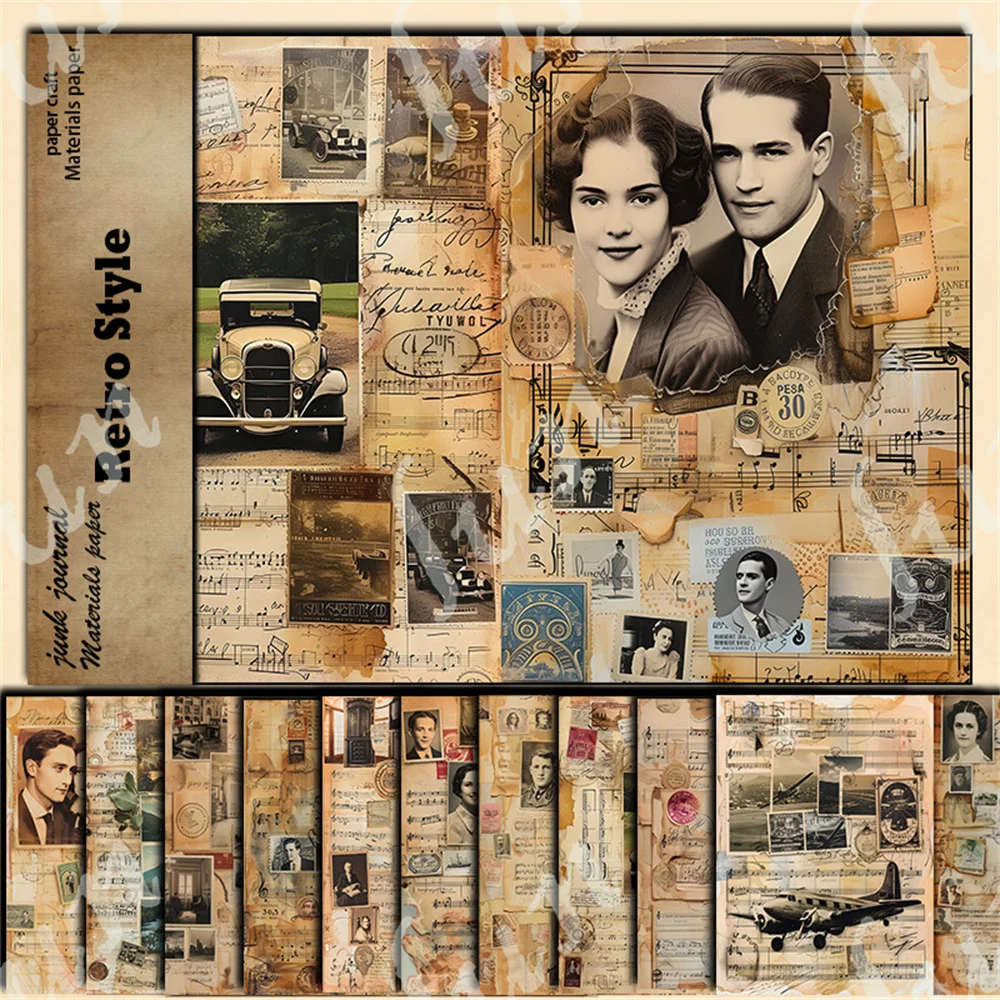 Selos retrô antiquados, padrão de duende, páginas de livros Duckish, 10 folhas de material, papel DIY Handbook