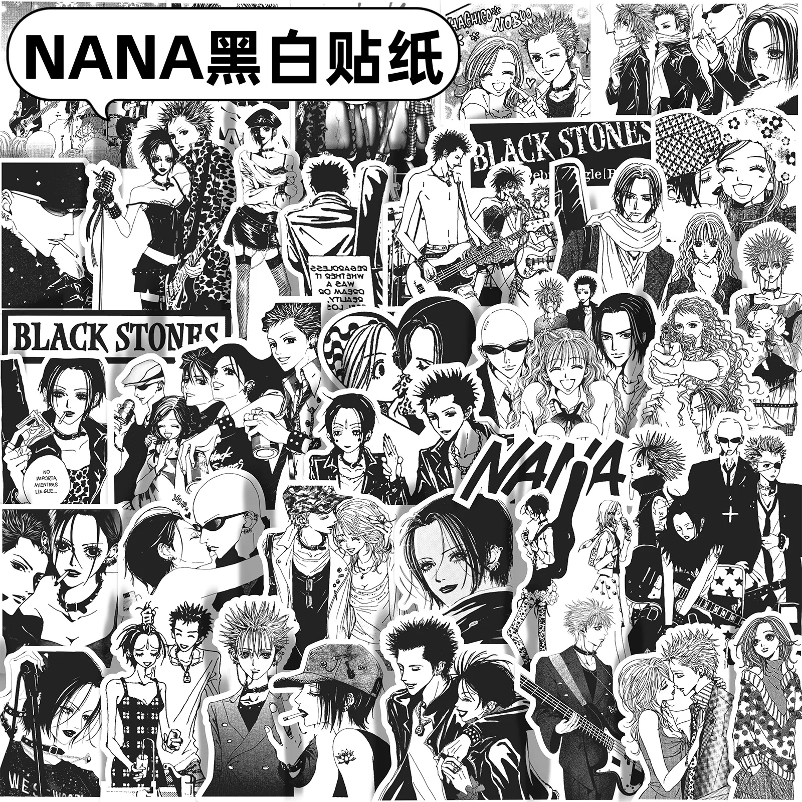 66 pegatinas impermeables de anime blanco y negro de Nana Osaki y Nana Komatsu para manualidades, teléfono, taza de agua, equipaje