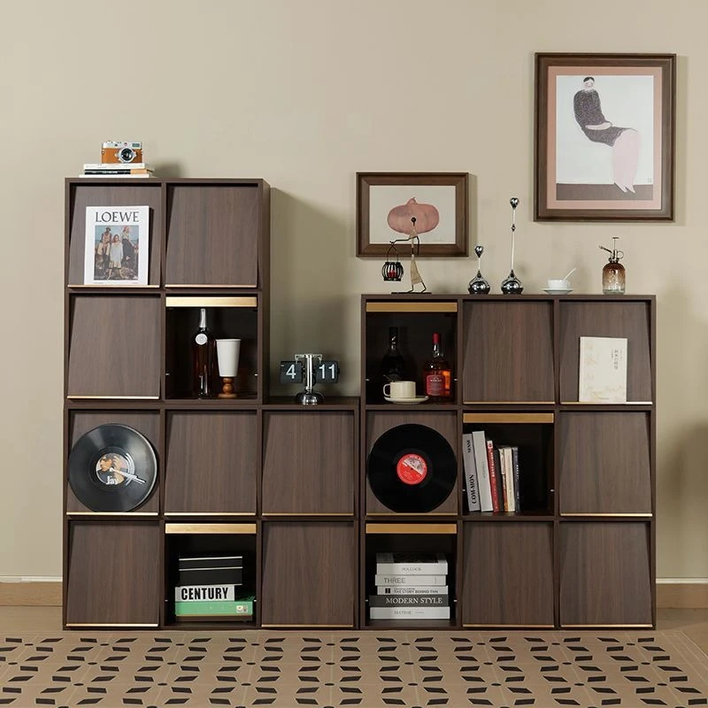 Solid wood light luxury vintage storage vintage walnut checkered figure side cabinet