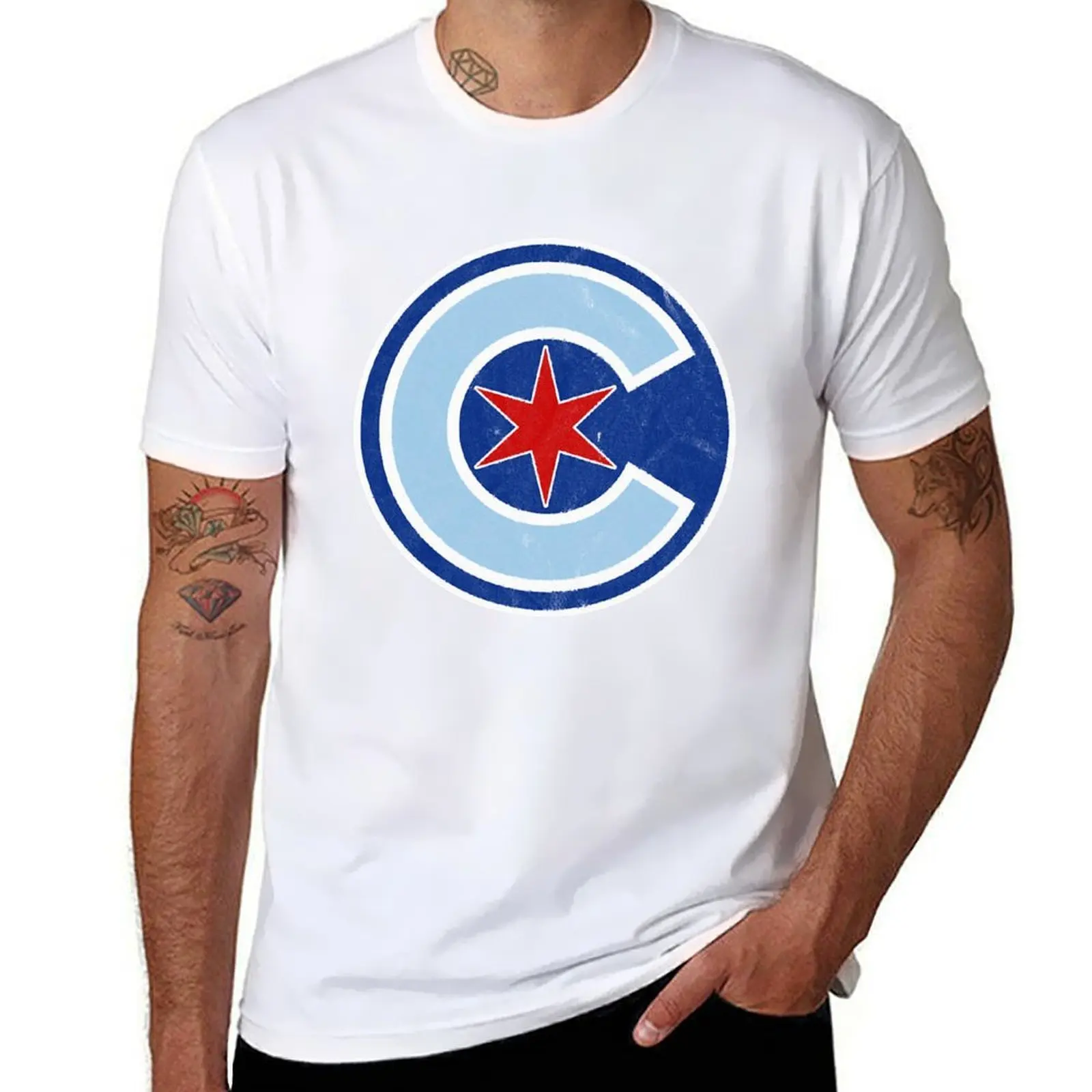 

Chicago Wrigleyville Star Logo Vintage Emblem Distressed Version T-Shirt t shirts for man pack white T-Shirt
