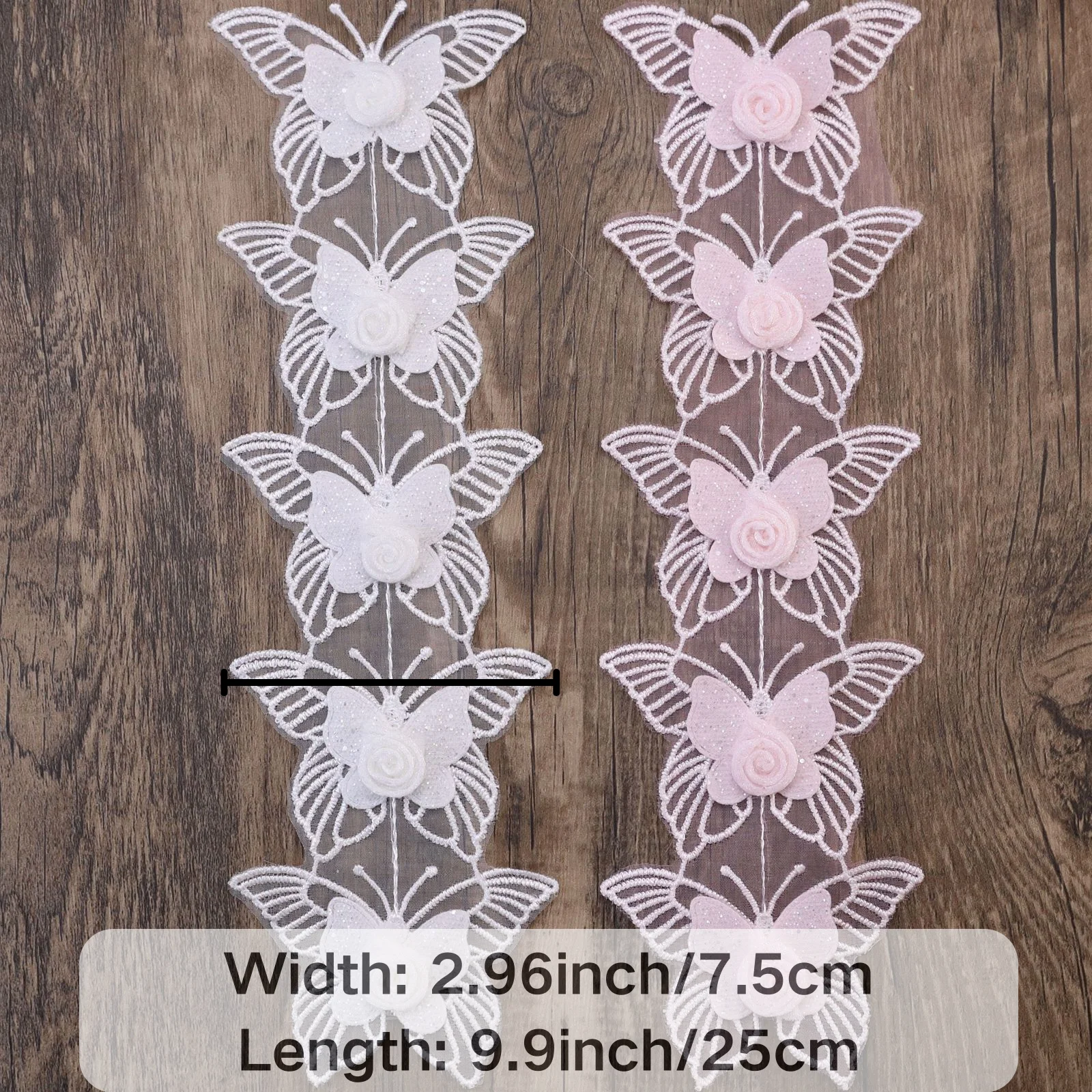 5pcs 3D Butterfly Lace Trim Embroidered Lace Applique for Dress Sewing, Wedding Bridal Decoration