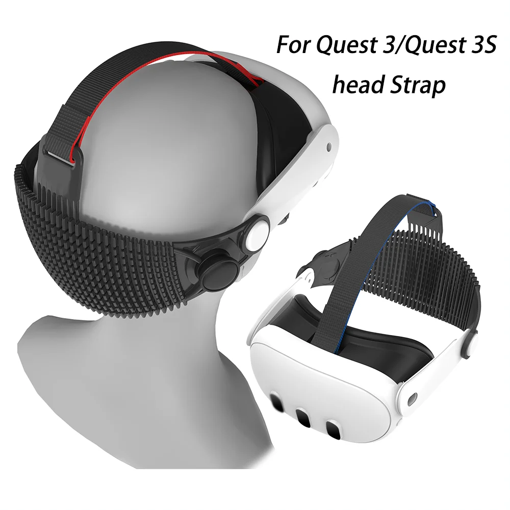 Cinghia per la testa regolabile in morbido silicone per Meta Quest 3 / Quest 3S Accessorio VR leggero per il nuovo comfort e limitatore di pressione, Down Play