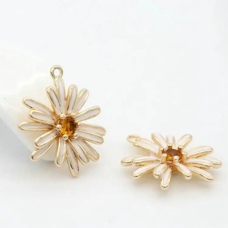 10MM 15MM 14k Gold Color Plated Brass with Zircon Flower Charms Pendant  For Jewelry Making DIY Jewelry Supplies