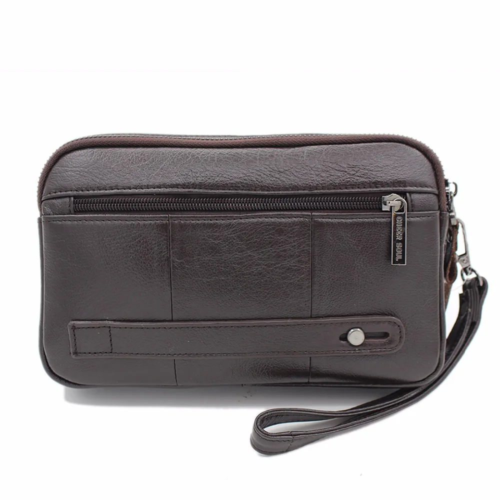 High Quality Men\'s Business Clutch Wallet Real Leather Wrist Money Bags First Layer Cowhide Purse Wallets Cigarette Card Holder