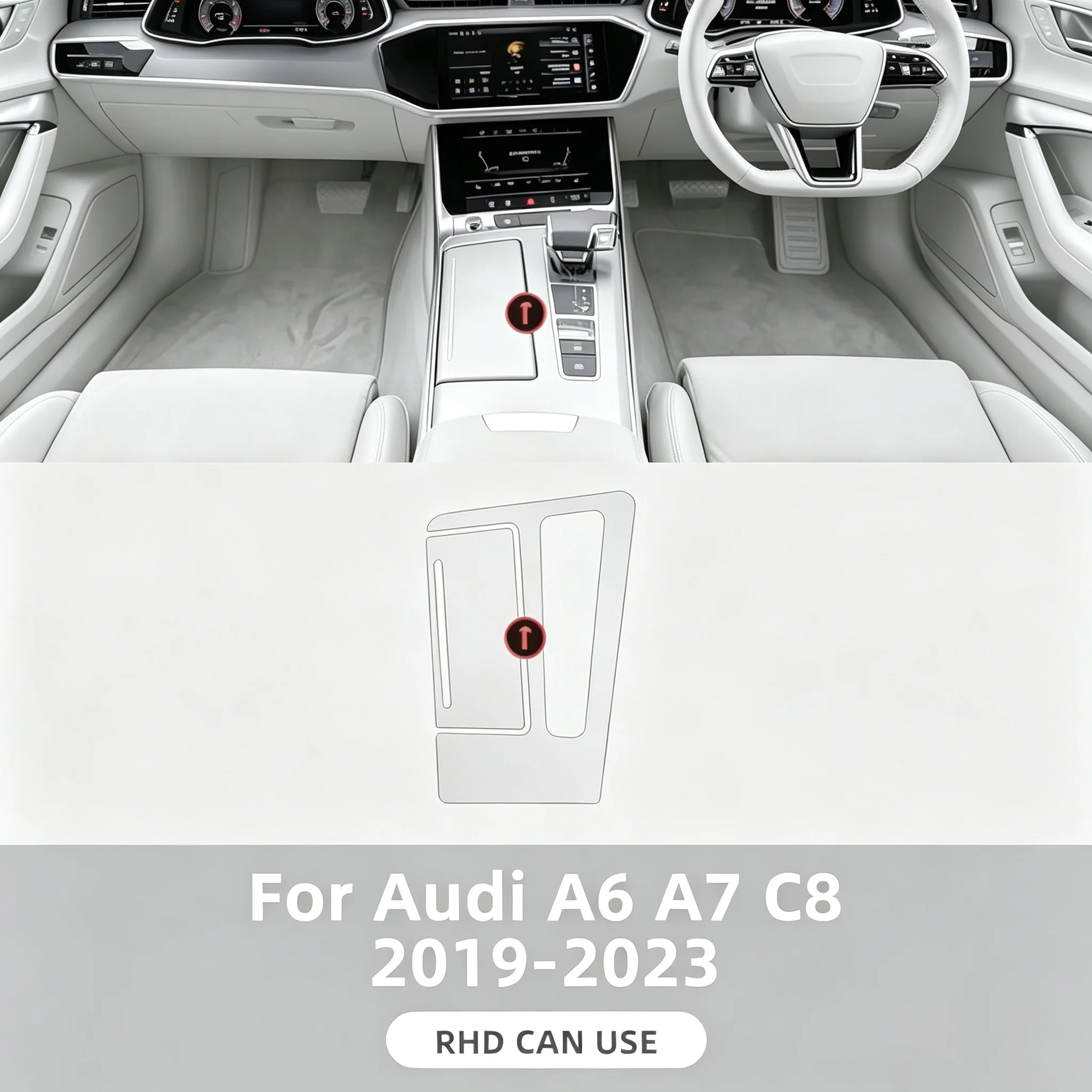 Für Audi A6 C8 A7 2019-2023 Transparente TPU-Schutzfolie für den Mittelbereich, Getriebepanel und Armaturenbrett, PPF Anti-Kratz-Folie – Detail 3
