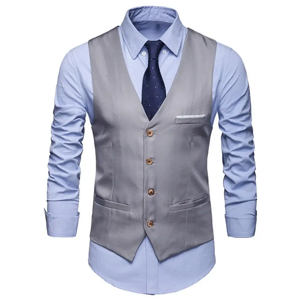 

Men's Business Vests Pockets Removable White Strip Suit Classic Solid Color Male Waistcoat Workwear Single Breasted Work Clothes