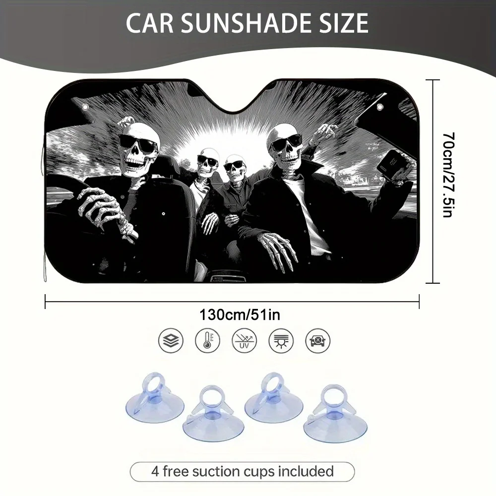 1pc of Skeleton-Themed Car Sunshade for a Personalized Road Trip, Stylish Windshield Cover, And Vehicle Interior Decor