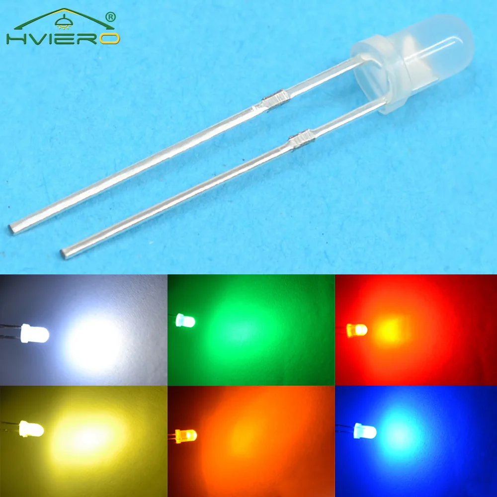 100PCS 3mm Round Head lamp Diffusing 2-pin LED Diode Bulb Clear Lens Lighting Decoration advertisement placard atmosphere Neon