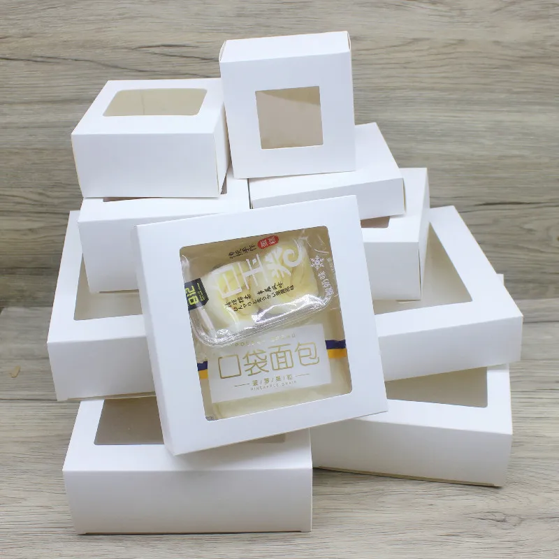 10pcs DIY GIfts package with window white/kraft jewelry package box cake Packaging For Wedding home party muffin packaging box