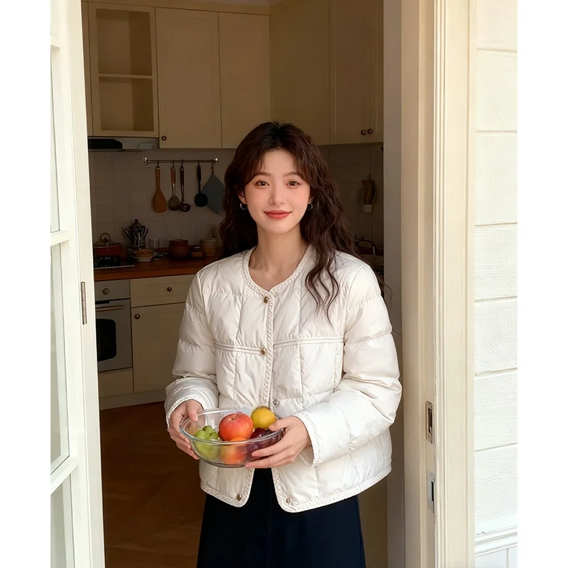 

White Cotton Jaet Women's ort round Ne Golden Bule Warm Autumn Winter New Sle High Quali Korean Version Coat