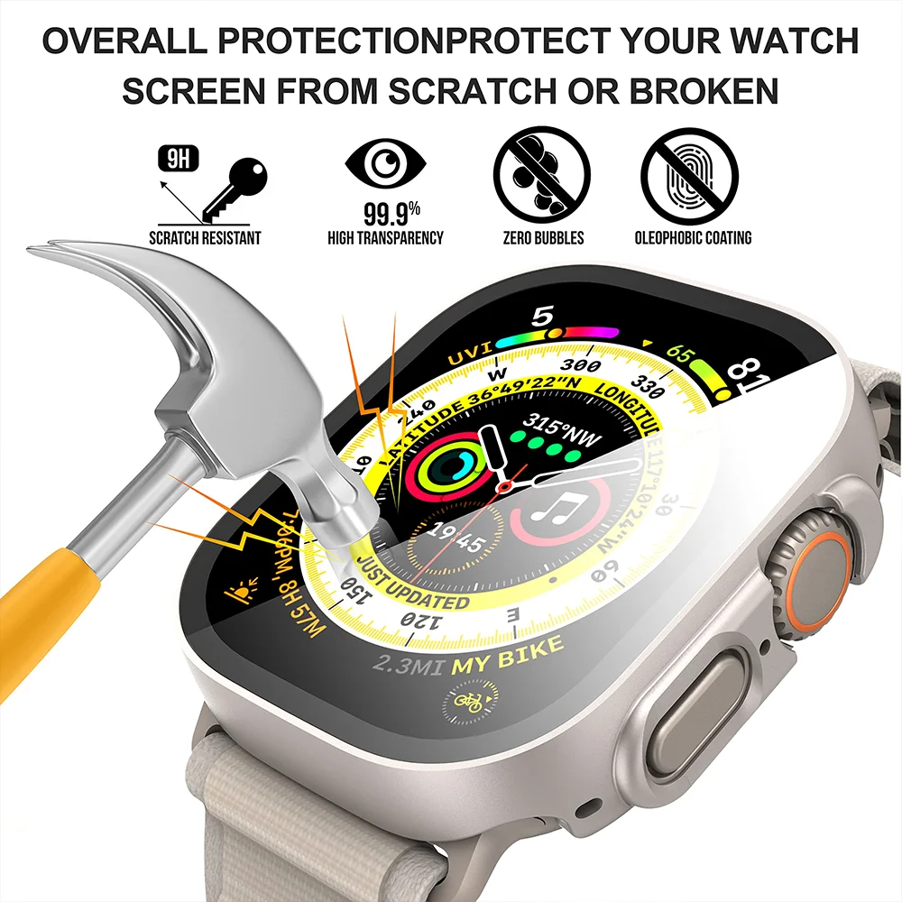 Glass+ Cover For Apple Watch case Ultra 2 49mm smartwatch Bumper+Screen Protector Tempered iwatch series apple watch Accessories
