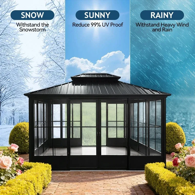 Residential Outdoor Pavilion Aluminum Frame Sliding Door Design Snow-resistant Roof Garden Living Sun Room