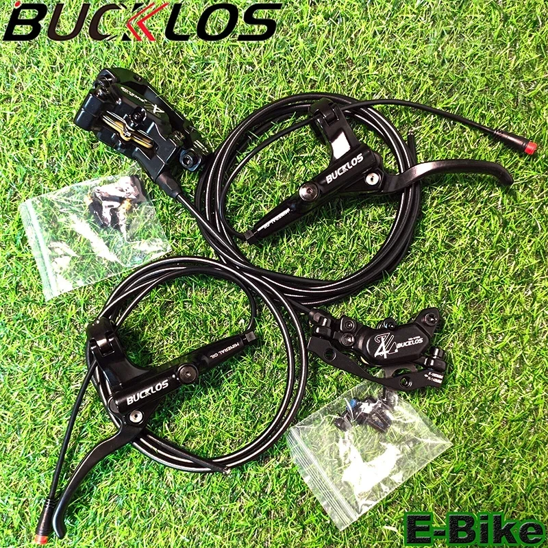 BUCKLOS Electric Sooter Hydraulic Brakes 4 Pistons MTB Hydraulic Disc Brake Oil Pressure Front Rear Power-Off Bike Brake Set